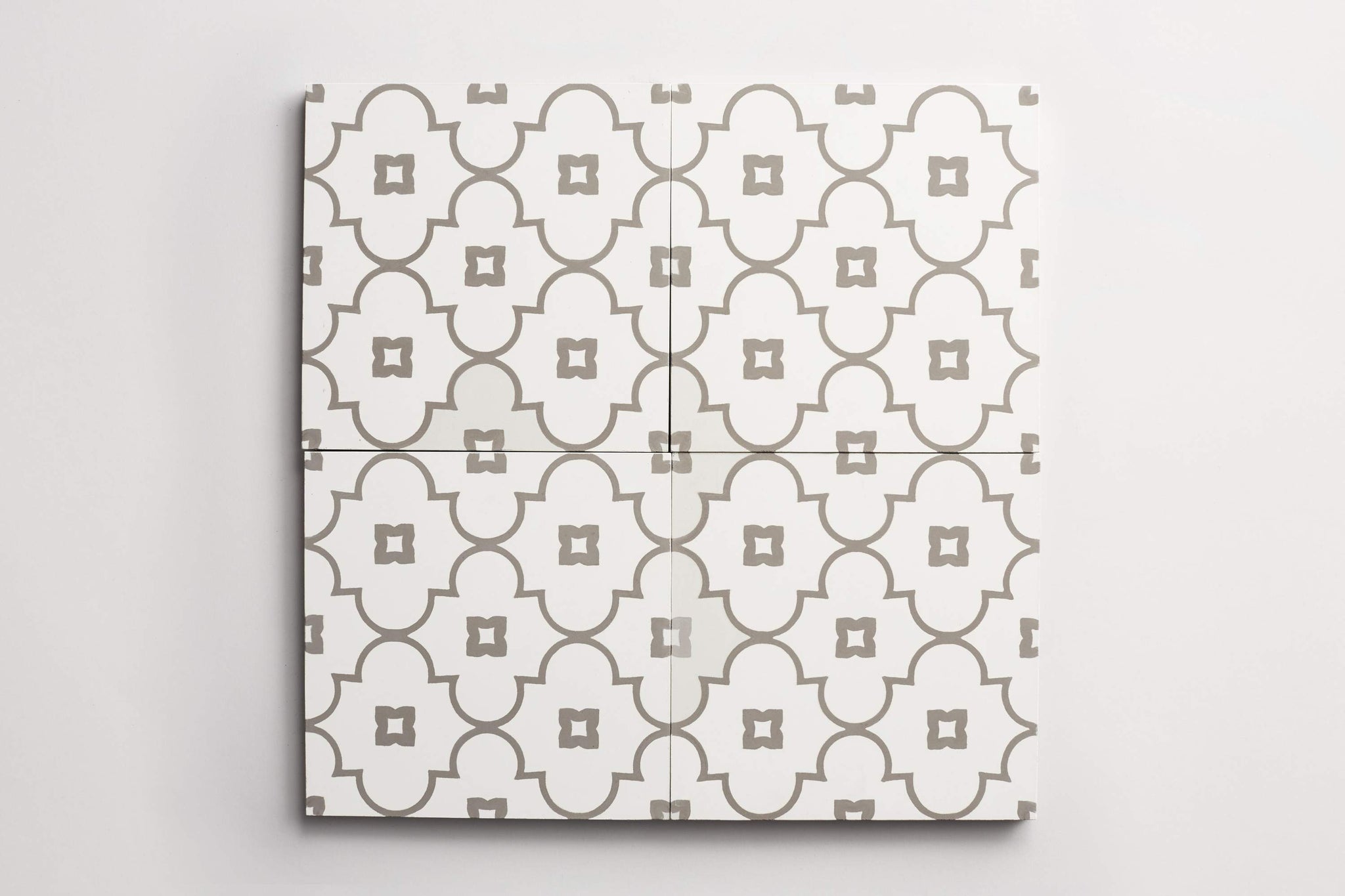 cement | moroccan 2 petite arabesque | white + metal ~ 8"x8"x0.625"