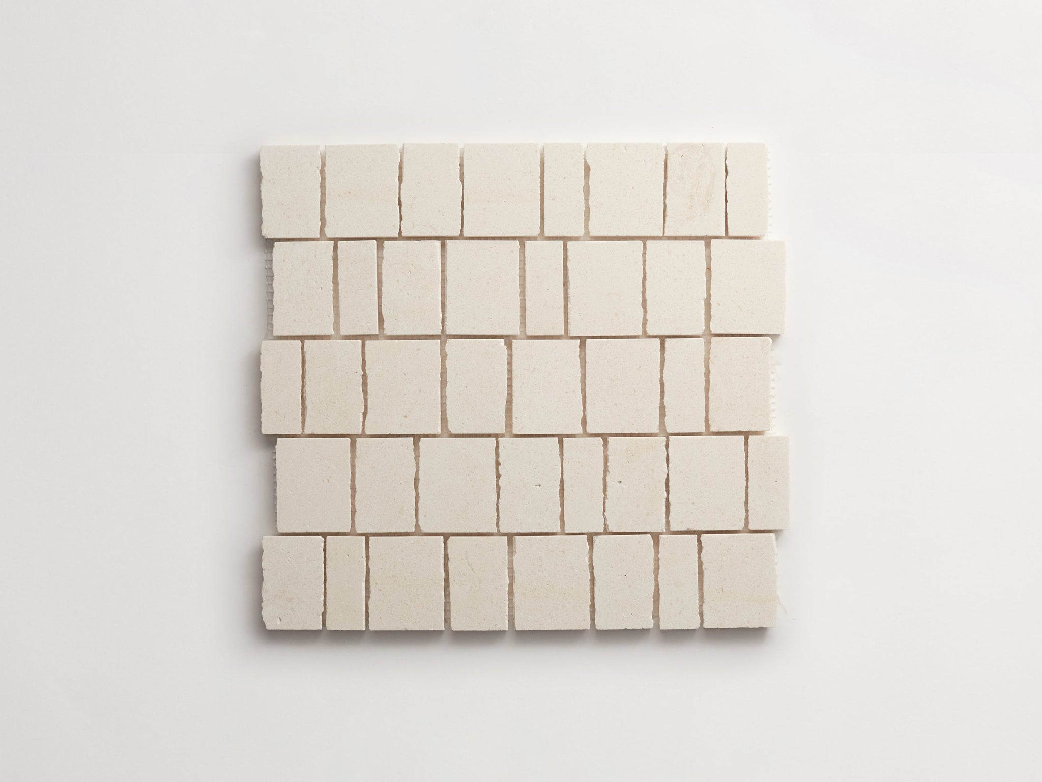 lapidary | rough cut mosaic sheet | white limestone (standard joint) ~ 11.125"x12.25"x0.375"