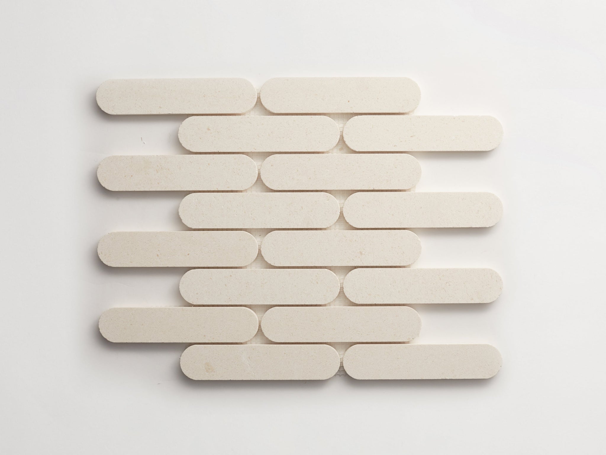 lapidary | oval petit mosaic sheet | white limestone ~ 1.375"x6"x0.375"