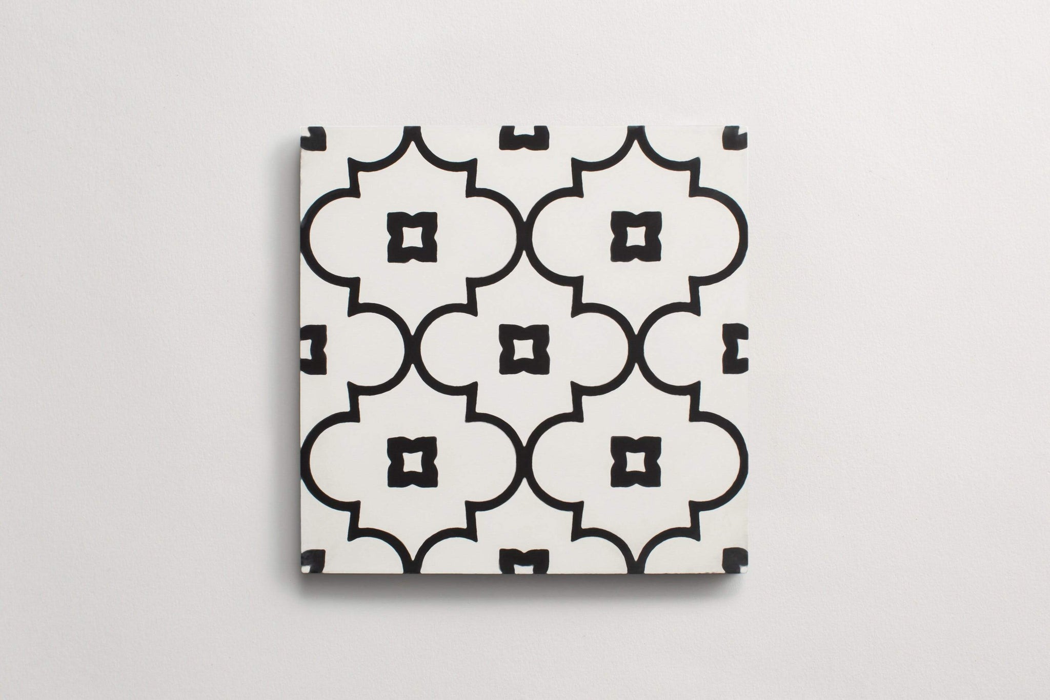 cement | moroccan 2 petite arabesque | white + black ~ 8"x8"x0.625"