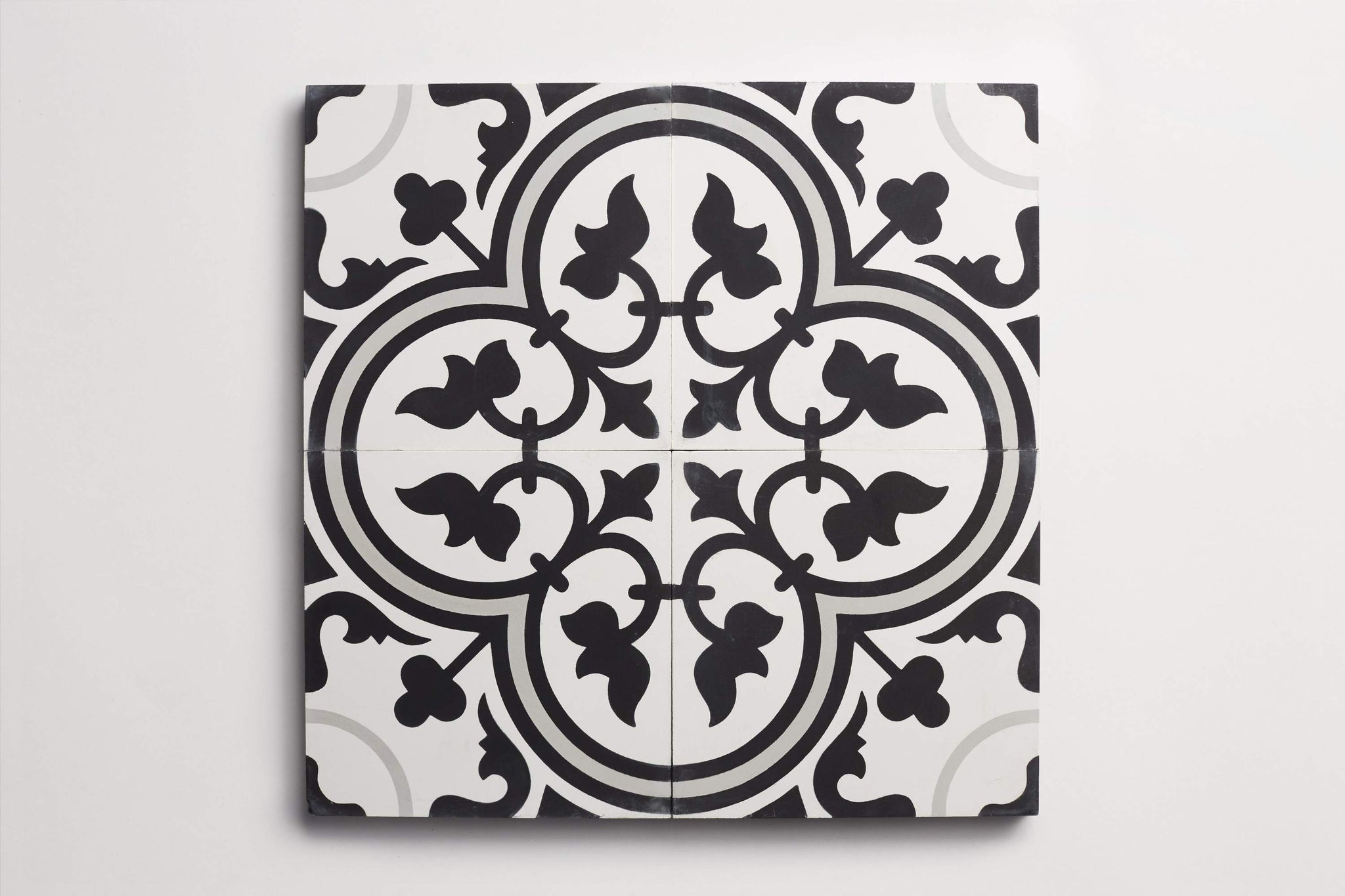 cement | four leaf clover | white, black + ash ~ 8"x8"x0.625"