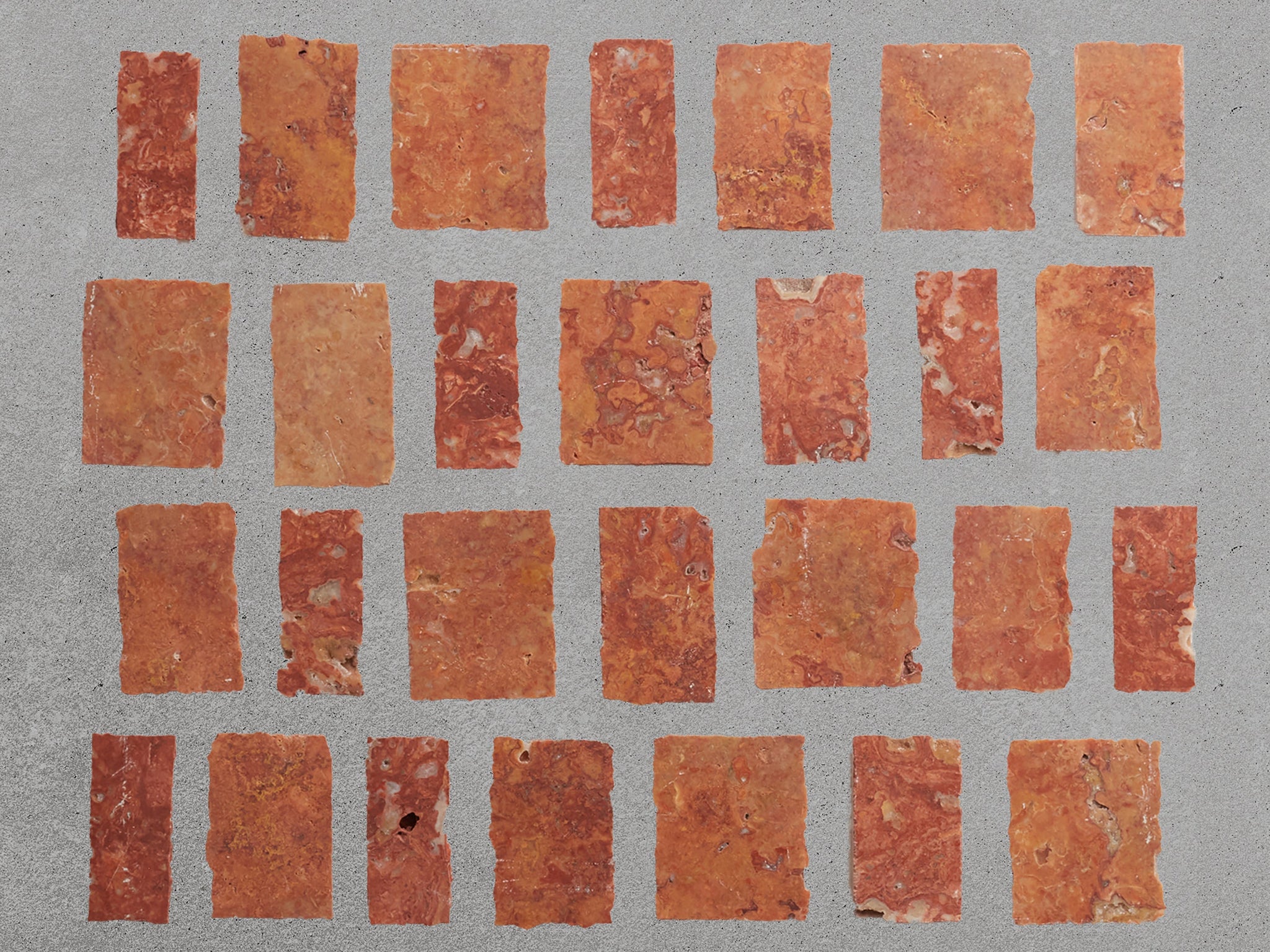 lapidary | rough cut mosaic sheet | red travertine (large joint) ~ 12"x12.25"x0.375"