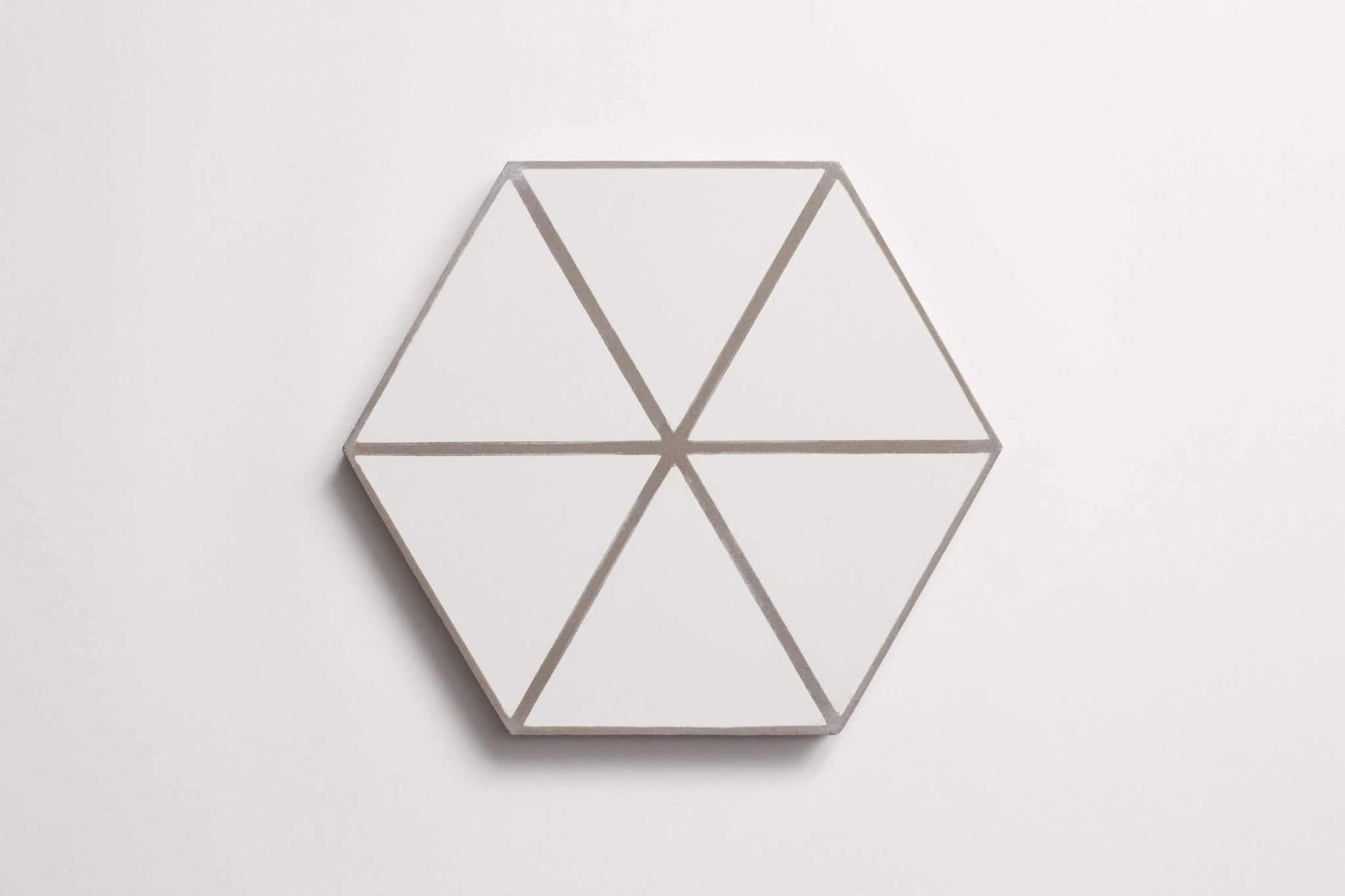 cement | try angle line | white + metal | hex ~ 9"x8"x0.625"