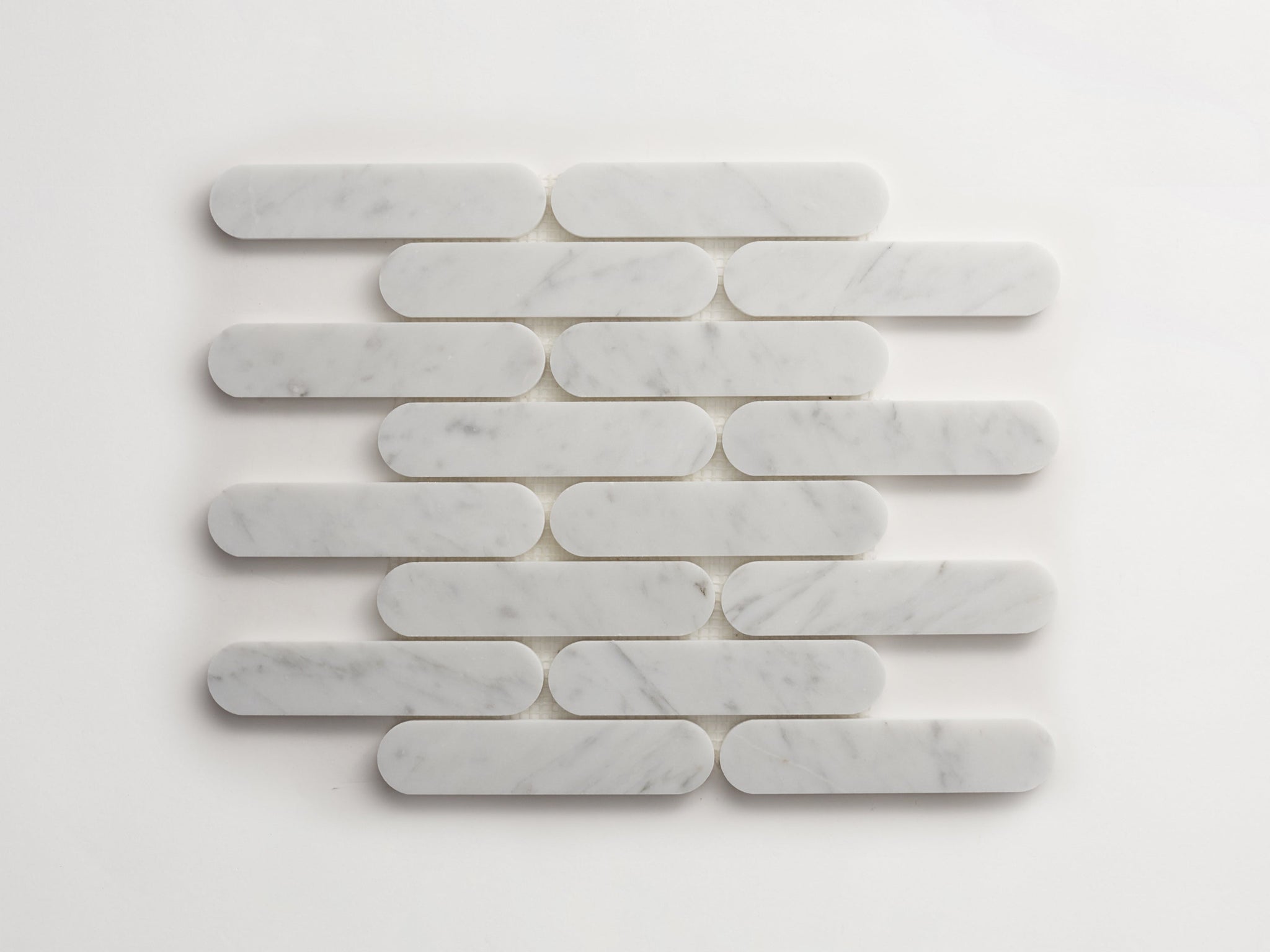 lapidary | oval petit mosaic sheet | carrara ~ 1.375"x6"x0.375"