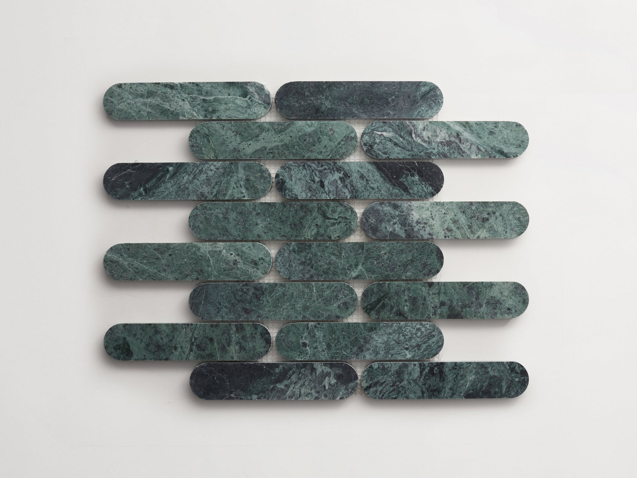 lapidary | oval petit mosaic sheet | verde marble ~ 1.375"x6"x0.375"