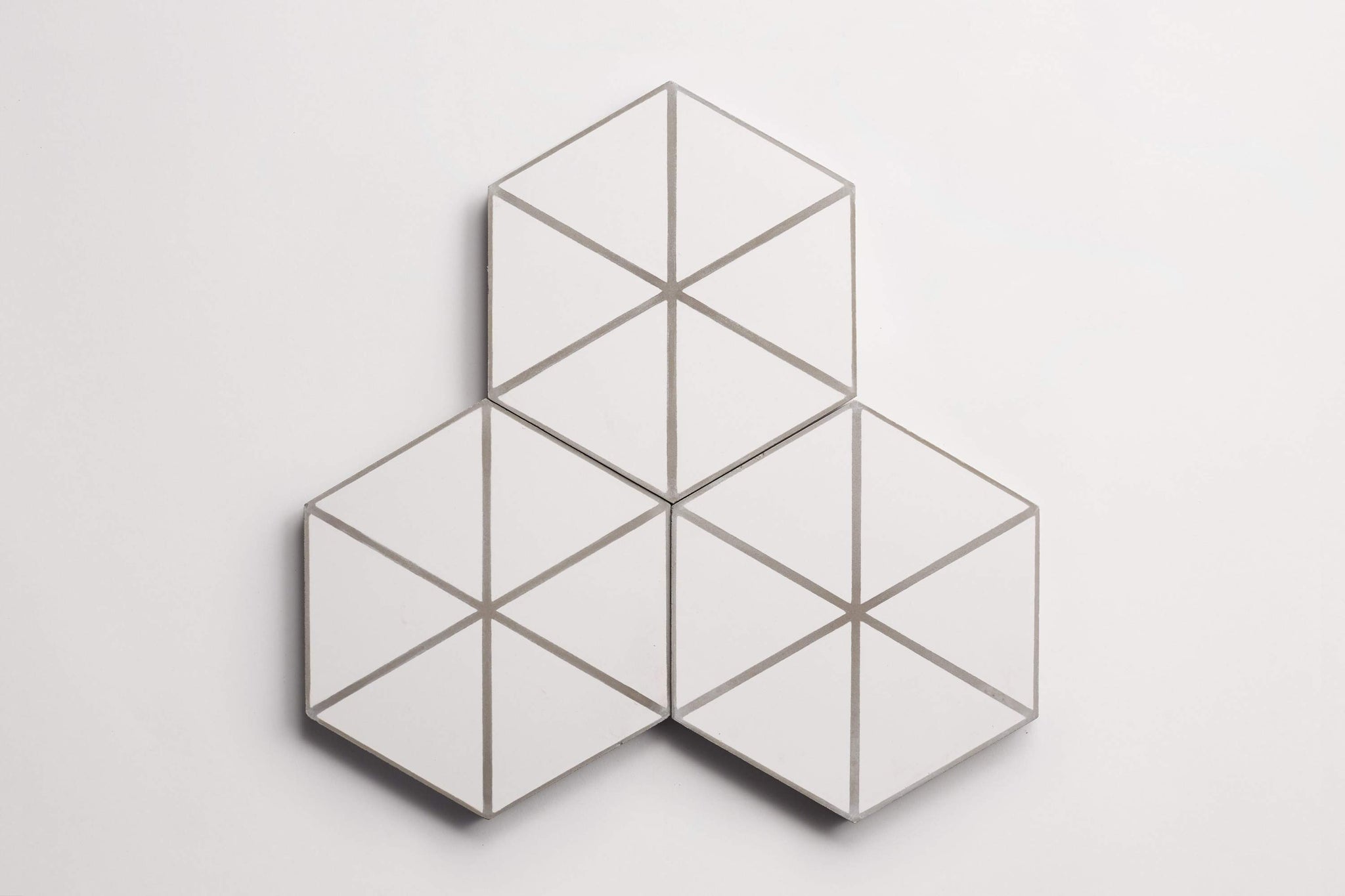 cement | try angle line | white + metal | hex ~ 9"x8"x0.625"