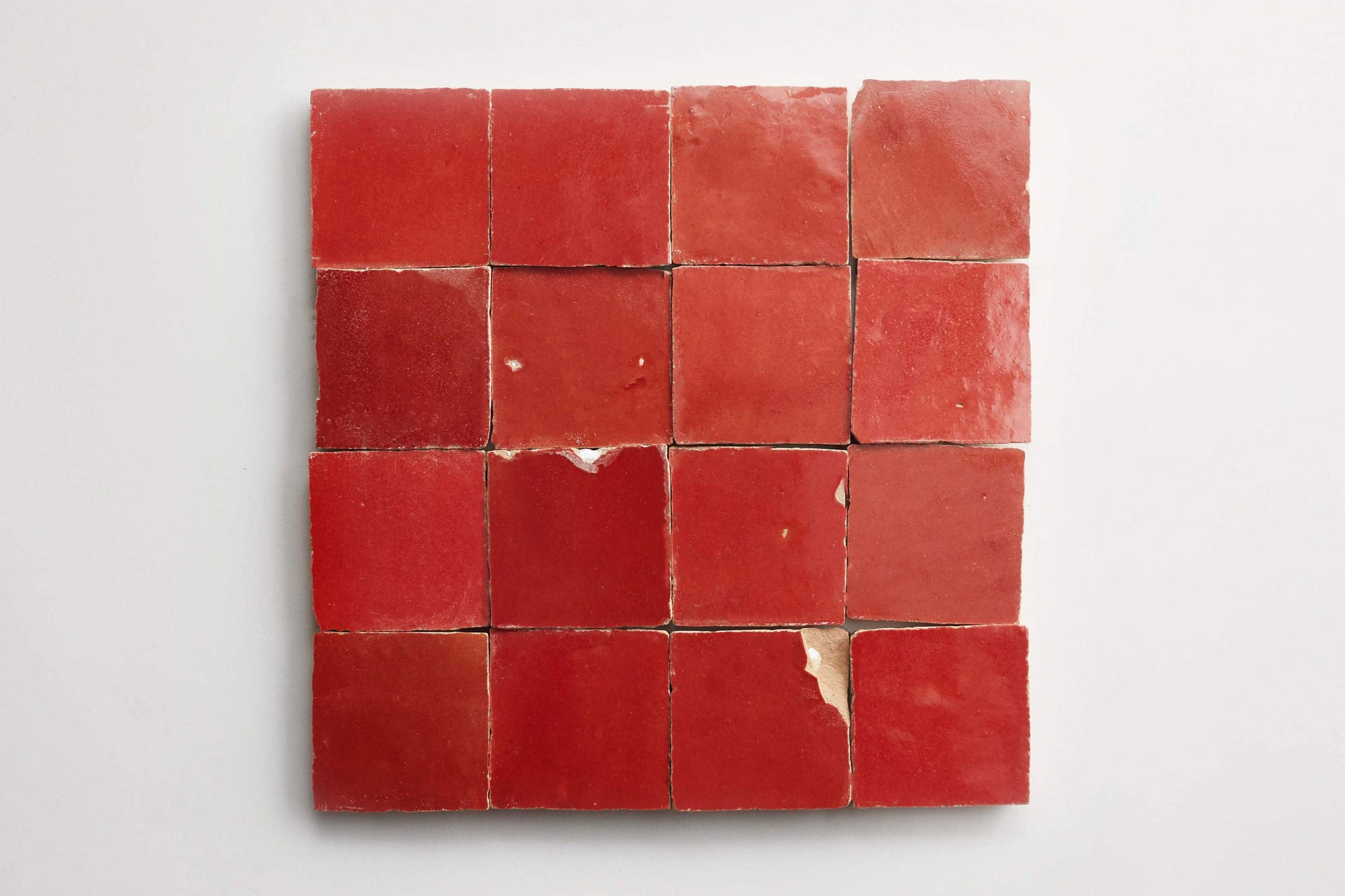 zellige | palace red | mounted square ~ 2"x2"x0.375"