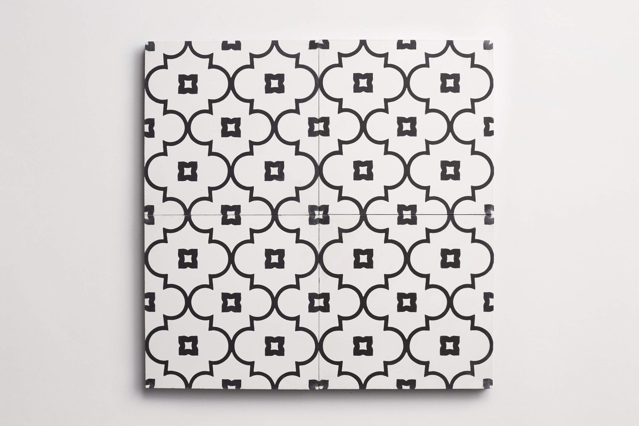 cement | moroccan 2 petite arabesque | white + black ~ 8"x8"x0.625"