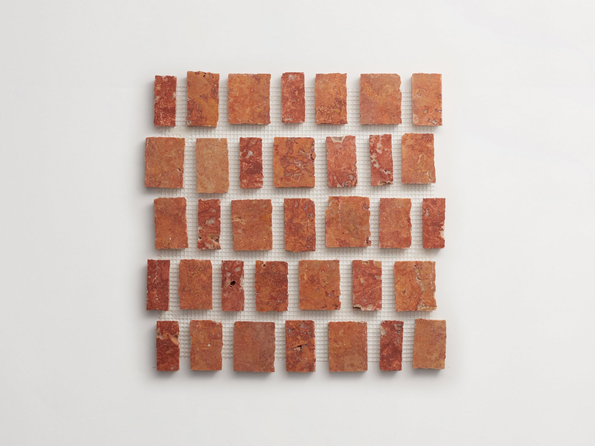 lapidary | rough cut mosaic sheet | red travertine (large joint) ~ 12"x12.25"x0.375"