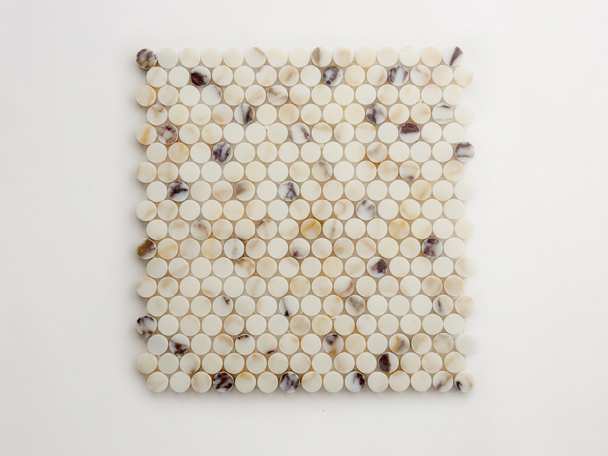 clé calacatta viola | penny round mosaic sheet ~ 0.75"x0.75"x0.375"